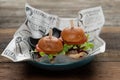 Two mini beef burgers with beetroot relish