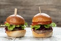 Two mini beef burgers with beetroot relish