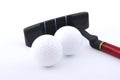 Two mini golf balls and club Royalty Free Stock Photo