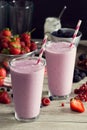 Two Mixed Berry Yogurt Smoothies Royalty Free Stock Photo