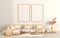 Two mock up poster frames with simple sofa and decorations