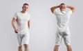 Two mockups for design presentation clothing with slim male model