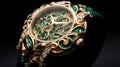 Art Nouveau Inspired Green And Gold Watch With Intricate Details