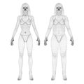 Two models of a wireframe girl in underwear, a slim and fat girl. The process of obesity of the girl body. Front view