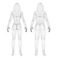 Two models of a wireframe girl in underwear, a slim and fat girl. The process of obesity of the girl body. Back view. 3D