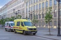 Two modern ambulance cars on the city street