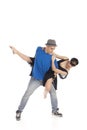 Two modern ballet dancers in dynamic action figure, on white background Royalty Free Stock Photo