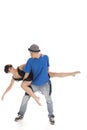 Two modern ballet dancers in dynamic action figure, on white background Royalty Free Stock Photo