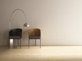 Two modern chair to face a blank wall Royalty Free Stock Photo