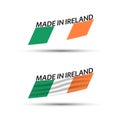 Two modern colored vector flags with Irish tricolor isolated on white background, flags of Ireland, Irish ribbons