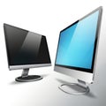 Two modern computer monitors with screens facing forward isolated on white background Royalty Free Stock Photo