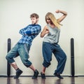 Couple of young man and woman dancing hip-hop Royalty Free Stock Photo