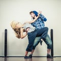 Couple of young man and woman dancing hip-hop Royalty Free Stock Photo