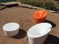 Two modern design chairs and table in a park Royalty Free Stock Photo
