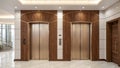 Two modern elevators with brushed metal doors and wood paneling Royalty Free Stock Photo