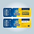 Two modern professional design of football tickets in blue and yellow theme. Royalty Free Stock Photo