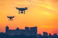 Two modern Remote Control Air Drones Fly with action cameras Royalty Free Stock Photo