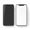 Two modern smartphones displayed side by side against a clean, minimalist background Royalty Free Stock Photo