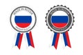 Two modern vector Made in Russia labels isolated on white background, simple stickers in Russian colors