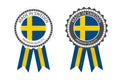 Two modern vector Made in Sweden labels isolated on white background, simple stickers in Swedish colors, Royalty Free Stock Photo