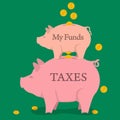 Two money pigs with coins - funds and taxes