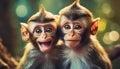 two monkey babies smiling. cute animal portrait .ai generated Royalty Free Stock Photo