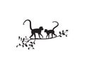 Two monkeys on branch, vector. Monkeys silhouettes on tree  illustration. Wall artwork, wall decals Royalty Free Stock Photo