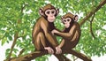 Two monkeys sitting on a tree branch