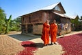 Monks in the village, in Bagan, Myanmar