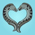 two moray eels in shape of heart pop art raster