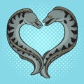 two moray eels in shape of heart pop art vector
