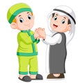 Two moslem man and his best friend shaking hands