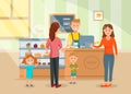 Two Mothers and Kids at Bakery Shop Illustration