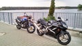 Two motorcycles motorcycle Honda CBR 600 and Suzuki GS 500