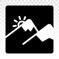 Two mountain peaks and snow with sunrise flat icon for apps and websites Royalty Free Stock Photo