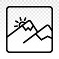 Two mountain peaks and snow with sunrise - vector line art icon for apps and websites Royalty Free Stock Photo