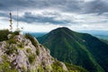 Two mountain tops with antennas Royalty Free Stock Photo