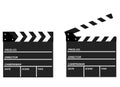 Two movie clappers open and close isolated on white background.