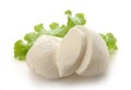 Two mozzarella balls with lettuce