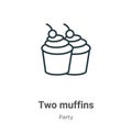 Two muffins outline vector icon. Thin line black two muffins icon, flat vector simple element illustration from editable party