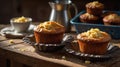 Delicious Corn Muffins with Butter on Wooden Table Still Life Photography Royalty Free Stock Photo