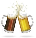 Two mugs with ale, light or dark beer. Mug with beer. Vector Royalty Free Stock Photo