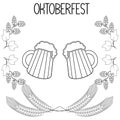 Two mugs of beer, barley, hops, Oktoberfest Royalty Free Stock Photo