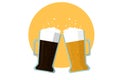 Two mugs of beer: light and dark. Flat vector. Royalty Free Stock Photo