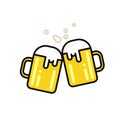 Two mugs of beer. Vector illustration. Flat line design. Royalty Free Stock Photo