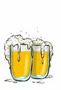 two mugs full of beer ready to be drunk. illustration