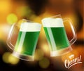 Two mugs with green beer, clinking glasses, St. Patrick day symbol Royalty Free Stock Photo