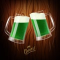 Two mugs with green beer, clinking glasses, St. Patrick day symbol Royalty Free Stock Photo