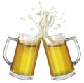 Two mugs with a light beer. Mug with beer. Vector