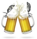 Two mugs with a light beer. Mug with beer. Vector Royalty Free Stock Photo